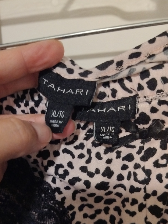 Tahari Pink Leopard-Print Sleep Cami with Black Lace V-Neck - Picture 2 of 5